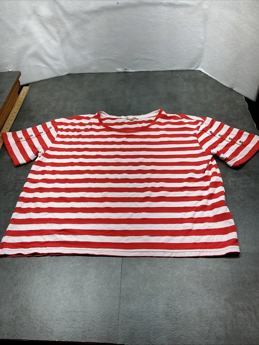Jane + Delancey Vintage Red N White Striped Shirt Nautical Coastal Chic XL,4436